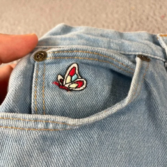 Vintage 70s Brittania High Rise Jeans Size 14 Slim Butterfly Embroidered Pocket - Picture 6 of 16